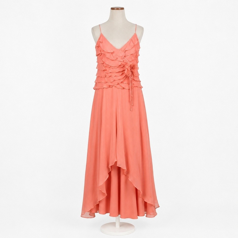 Vintage Y2K Cache 100% Silk Asymmetrical Maxi Dress Size S Pink Fairy Ethereal